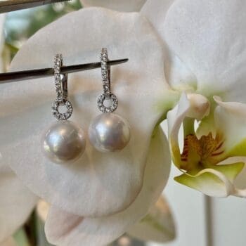 Pearl and Diamond Drop Earrings 14k white gold